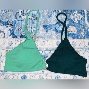 Zaful Women's Ribbed O-Ring Green and Dark Green Bikini Top Set (NWT)
